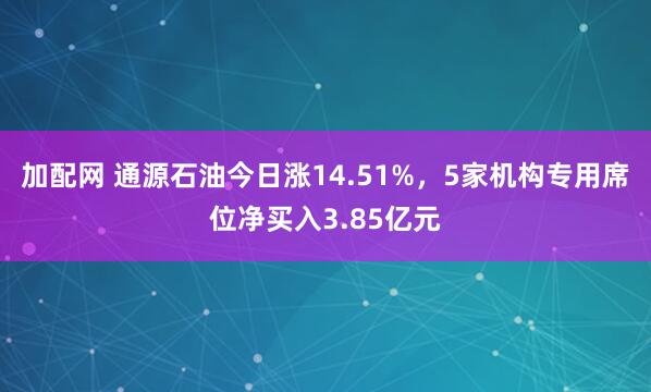 加配网 通源石油今日涨14.51%，5家机构专用席位净买入3.85亿元