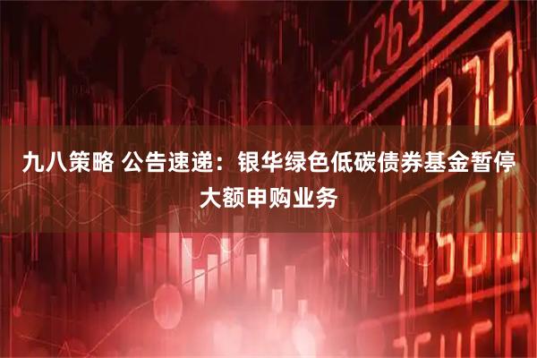 九八策略 公告速递：银华绿色低碳债券基金暂停大额申购业务